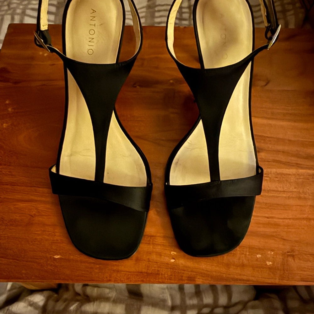 Antonio Melani Black Women's Satin T- Strap Sandals
